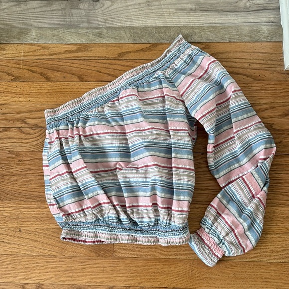 Striped one shoulder long sleeve crop top - Picture 1 of 2